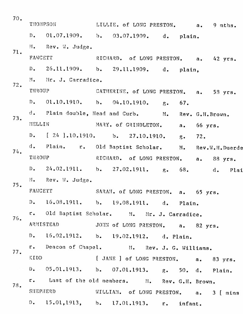 FD-BCMI 27 - P26.jpg - Long Preston Baptist Church -  Index of Burial Register in Date Order  - 1909 to 1913